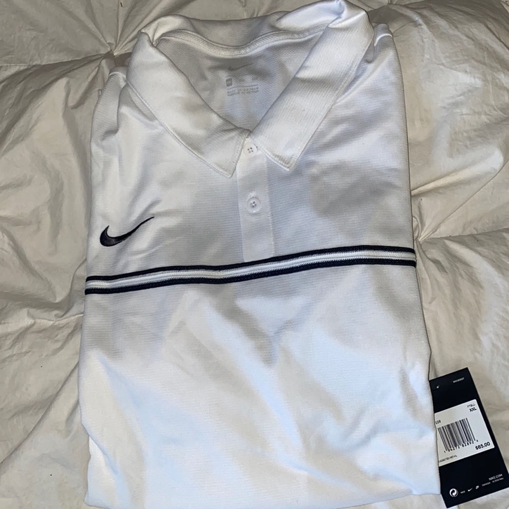 Brand new mens white polo Nike, black sleeves